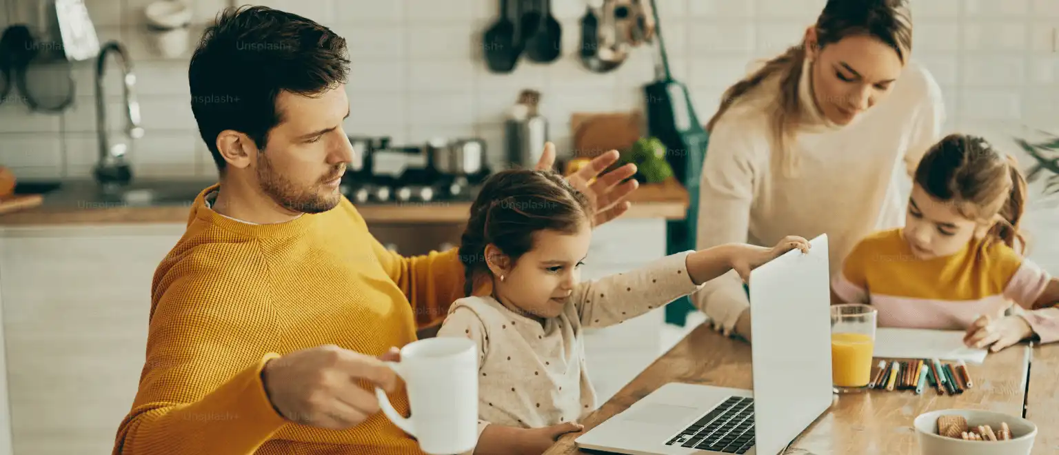 Entrepreneur family managing time and startup tasks together.